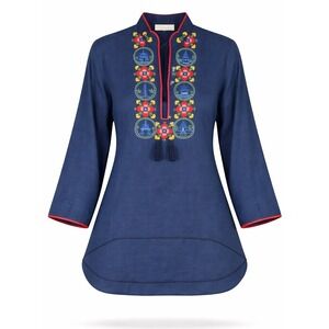 Vintage 70's - 80's Lily China Embroidered Tunic Blouse Boho Asian Floral M